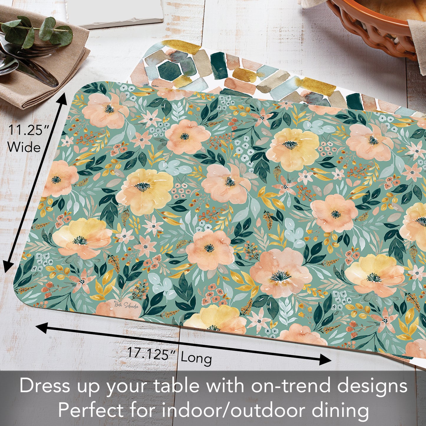 CounterArt Modern Floral 4 Pack Reversible Easy Care Flexible Placemats Made in the USA