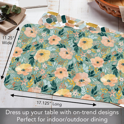 CounterArt Modern Floral 4 Pack Reversible Easy Care Flexible Placemats Made in the USA
