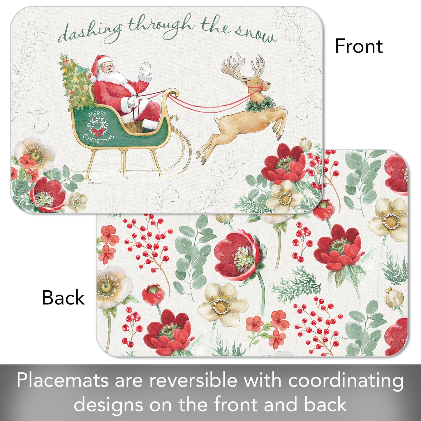 CounterArt Holiday Traditions 4 Pack Reversible Easy Care Placemats Made in the USA
