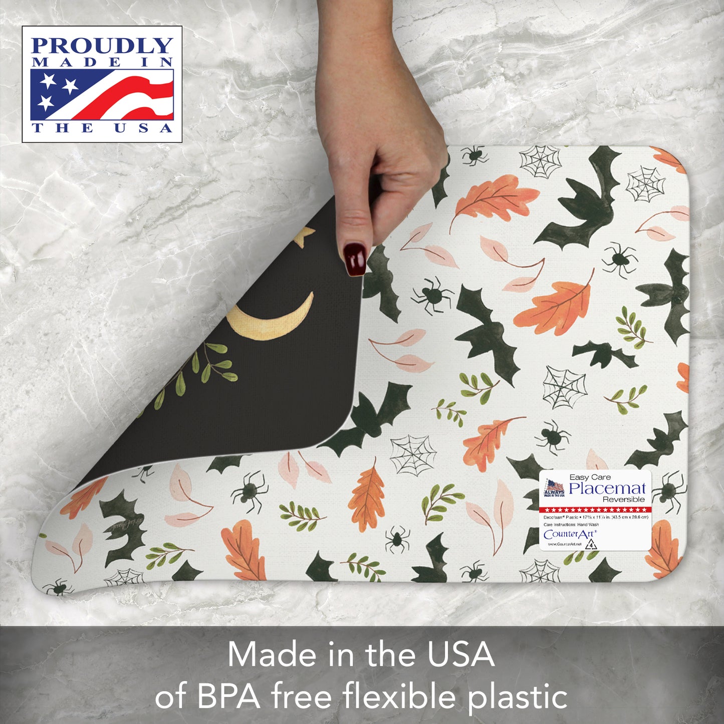 CounterArt Spooky Season 4 Pack Reversible Easy Care Placemats Made in the USA