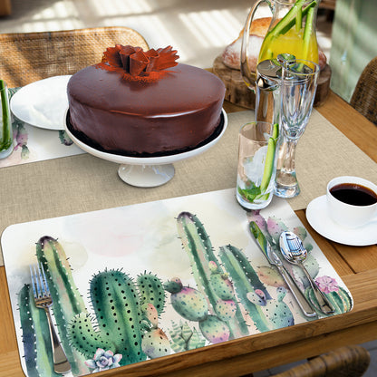 CounterArt Watercolor Cacti 4 Pack Reversible Easy Care Flexible Placemats Made in the USA
