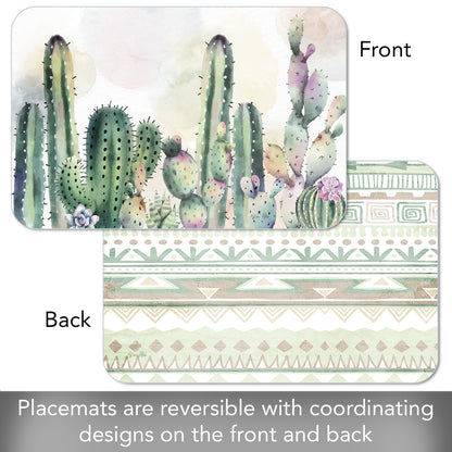 CounterArt Watercolor Cacti 4 Pack Reversible Easy Care Flexible Placemats Made in the USA