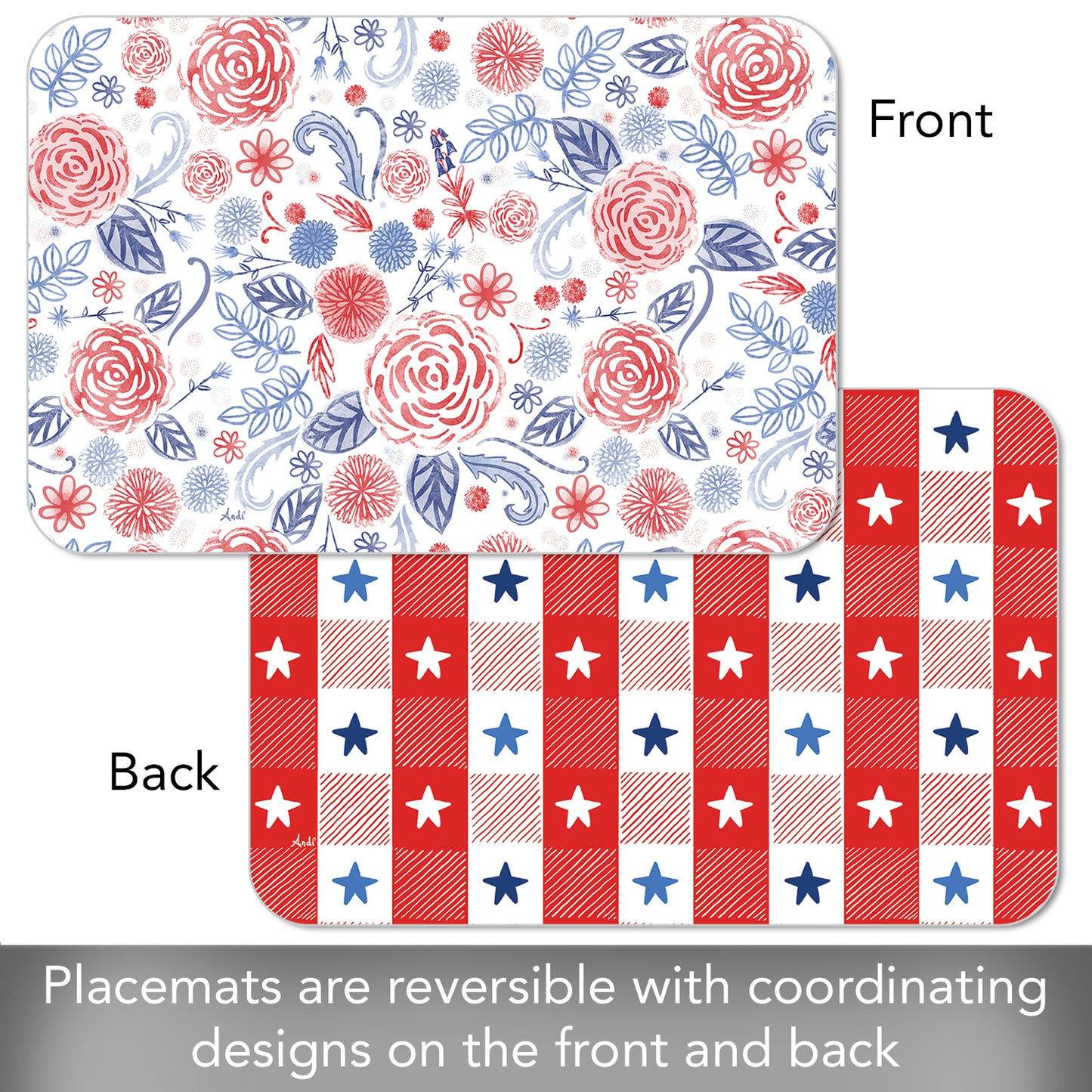 CounterArt Patrioitic Picnic 4 Pack Reversible Easy Care Flexible Placemats Made in the USA