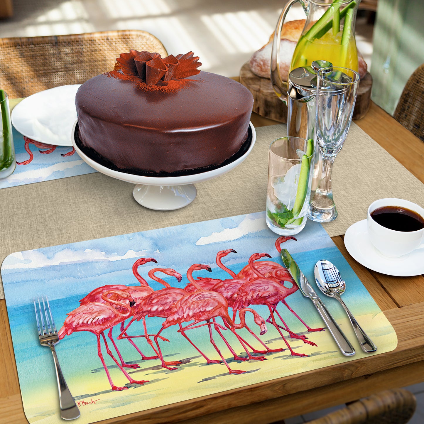 CounterArt Flamingo Horizon 4 Pack Reversible Easy Care Flexible Placemats Made in the USA