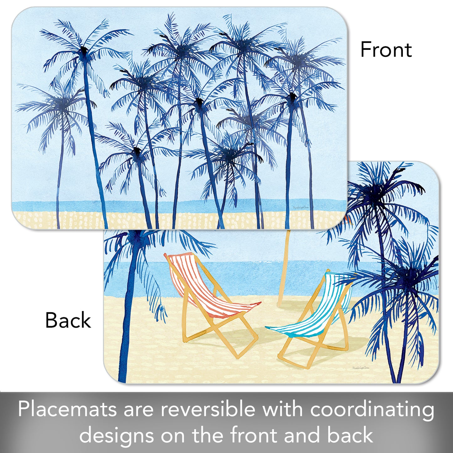 CounterArt Laguna Palms 4 Pack Reversible Easy Care Flexible Placemats Made in the USA