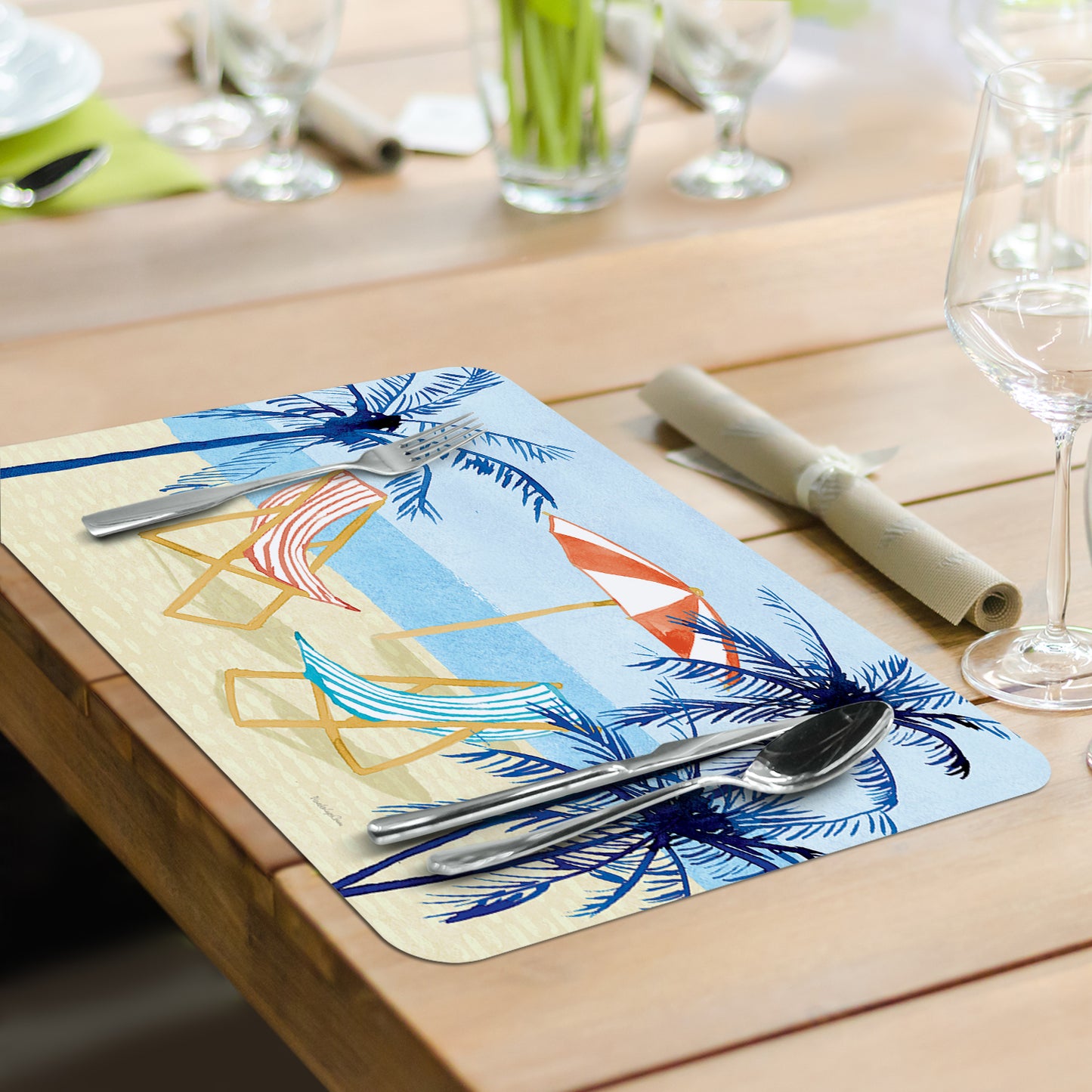 CounterArt Laguna Palms 4 Pack Reversible Easy Care Flexible Placemats Made in the USA