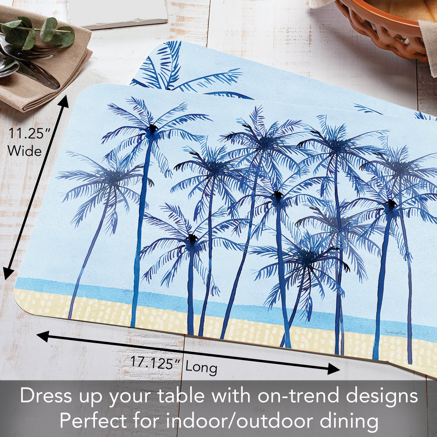 CounterArt Laguna Palms 4 Pack Reversible Easy Care Flexible Placemats Made in the USA