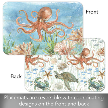 CounterArt Sea Life Octopus 4 Pack Reversible Easy Care Flexible Placemats Made in the USA