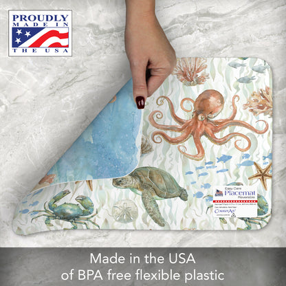 CounterArt Sea Life Octopus 4 Pack Reversible Easy Care Flexible Placemats Made in the USA