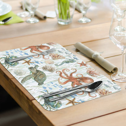 CounterArt Sea Life Octopus 4 Pack Reversible Easy Care Flexible Placemats Made in the USA