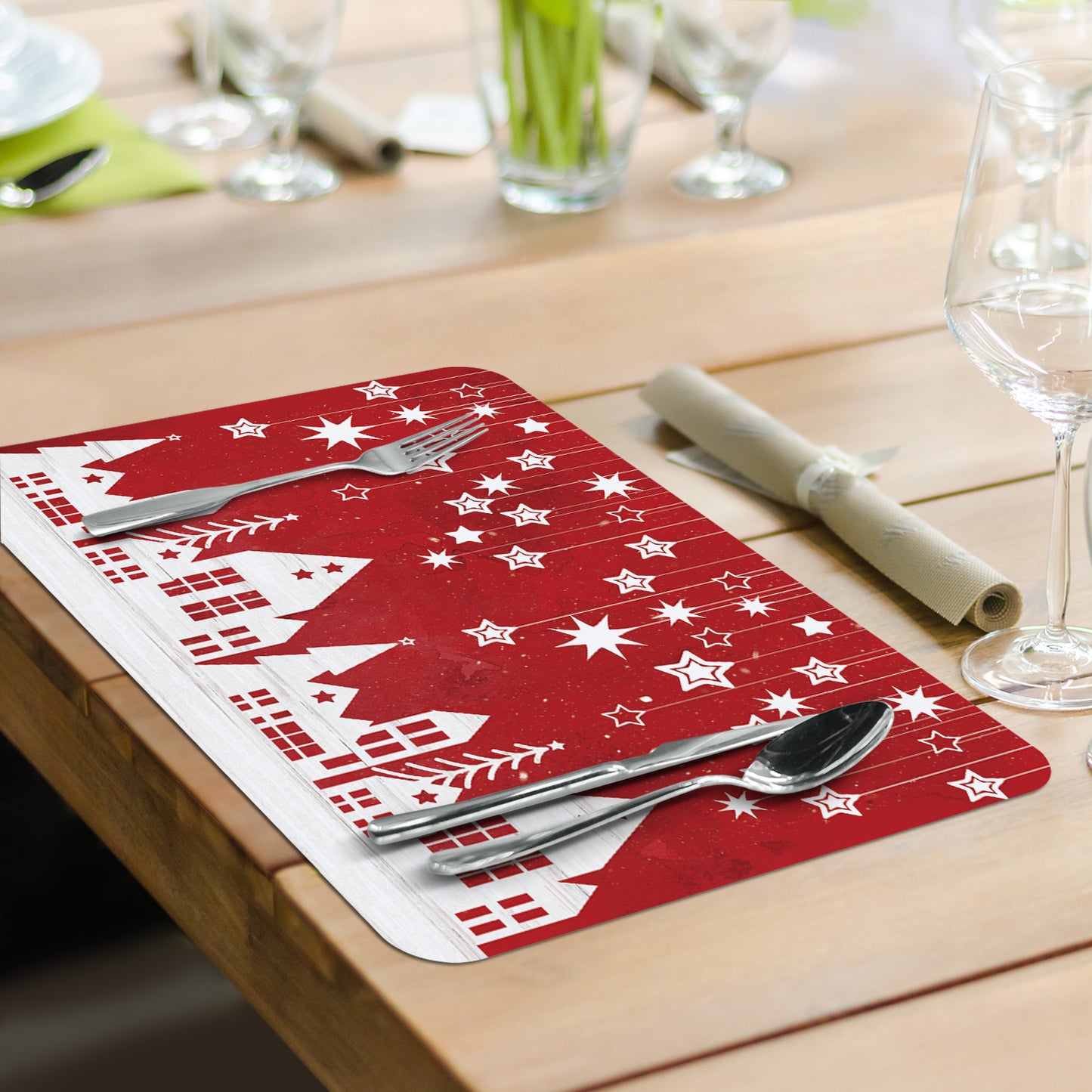 CounterArt Scandinavian Trees 4 Pack Reversible Easy Care Placemats Made in the USA