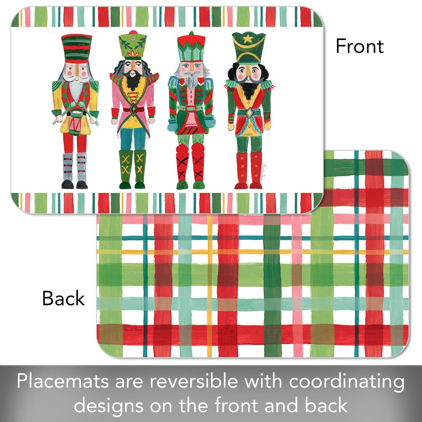 CounterArt Holiday Nutcrackers 4 Pack Reversible Easy Care Placemats Made in the USA