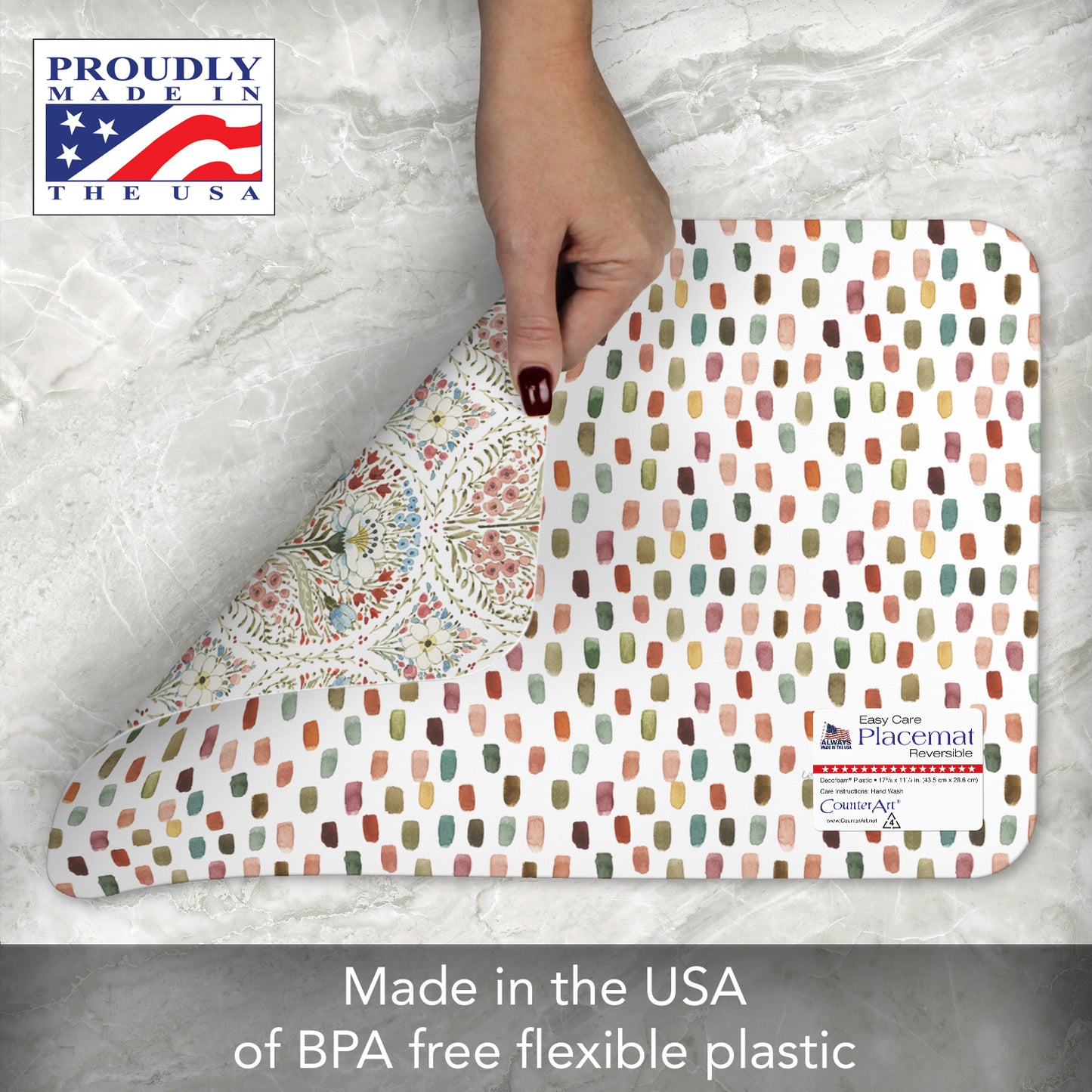 CounterArt Countryside Repeat 4 Pack Reversible Easy Care Flexible Placemats Made in the USA