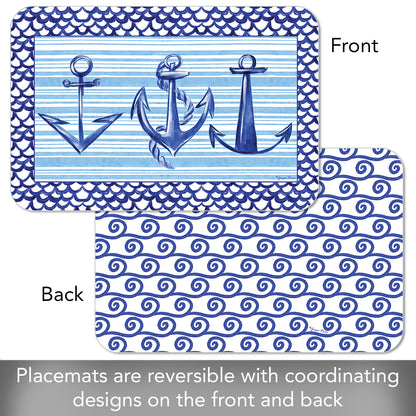 CounterArt Anchors Away 4 Pack Reversible Easy Care Flexible Placemats Made in the USA