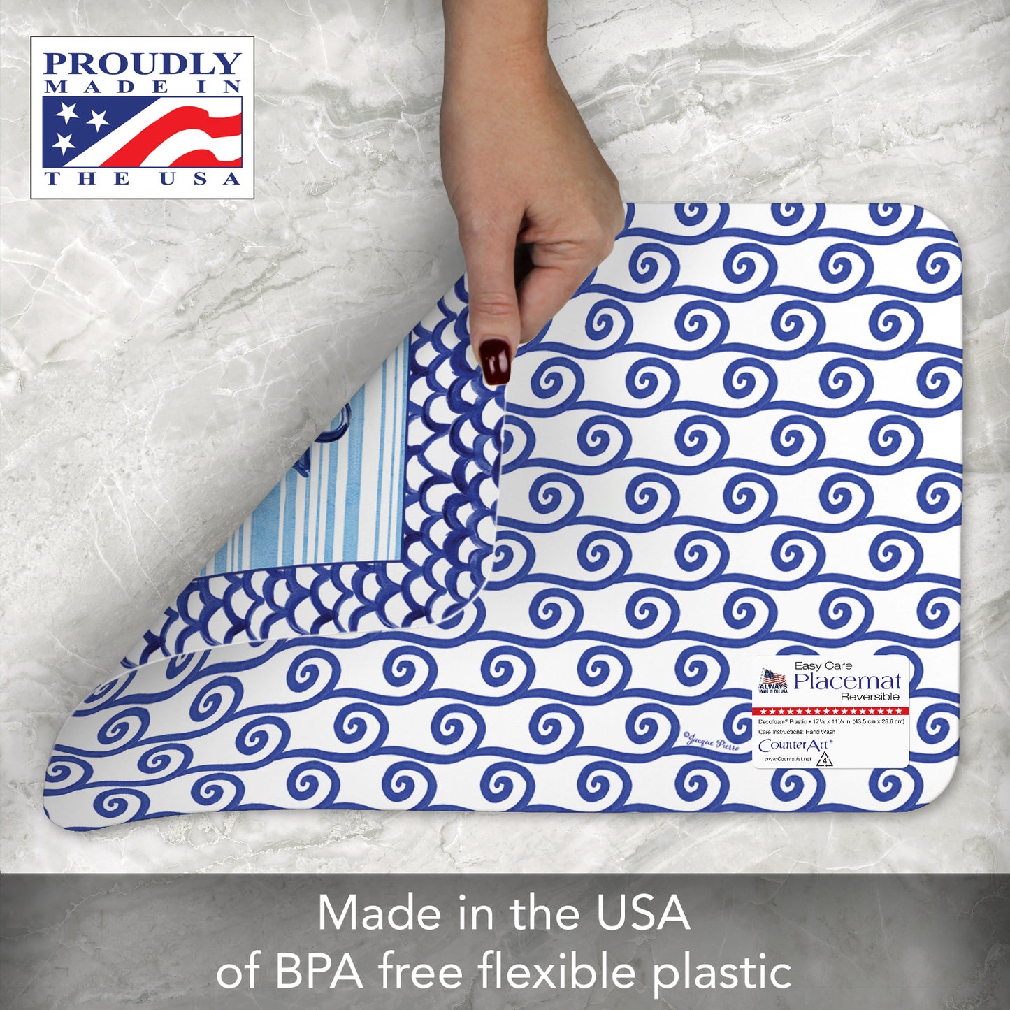 CounterArt Anchors Away 4 Pack Reversible Easy Care Flexible Placemats Made in the USA