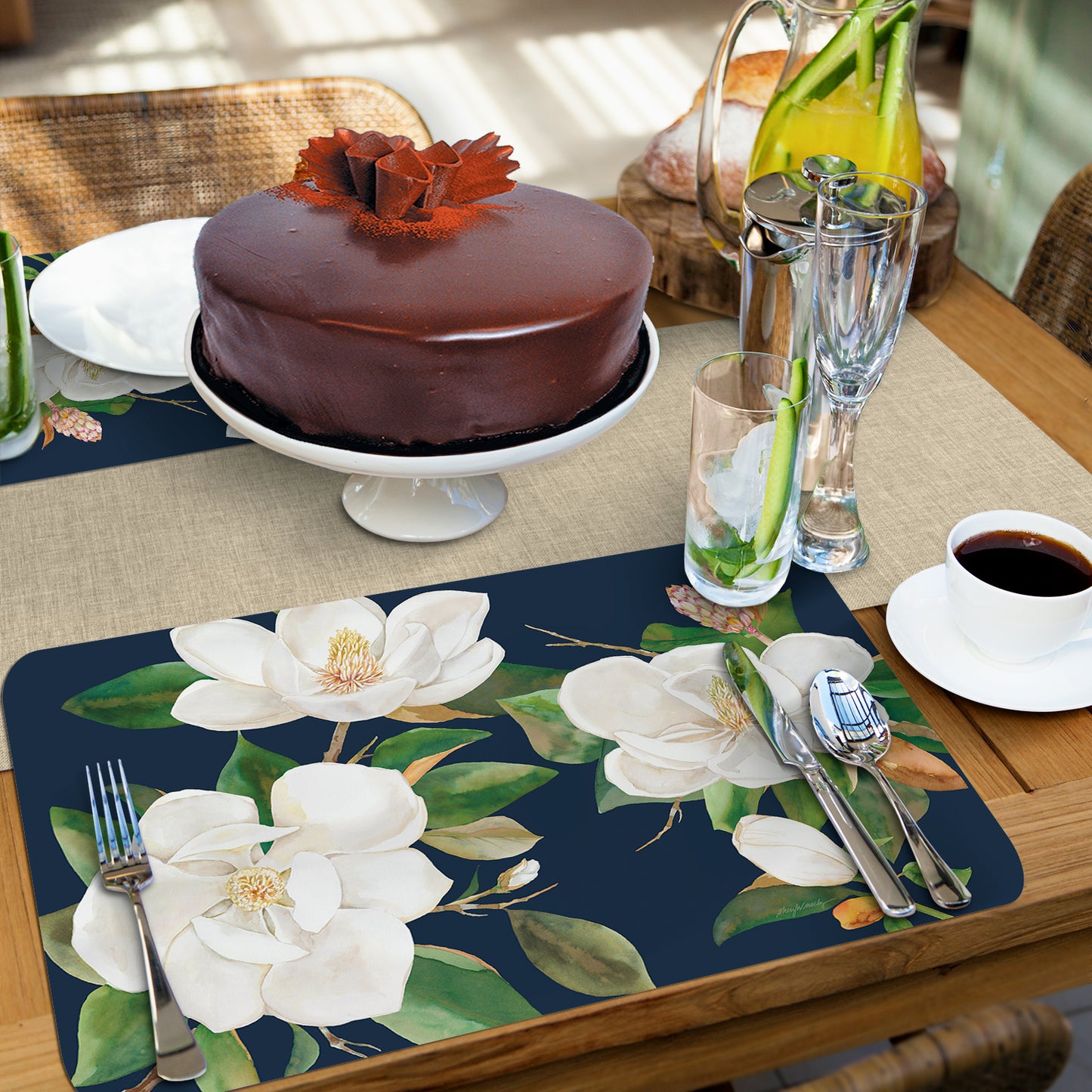 CounterArt Magnolia in Bloom 4 Pack Reversible Easy Care Flexible Placemats Made in the USA