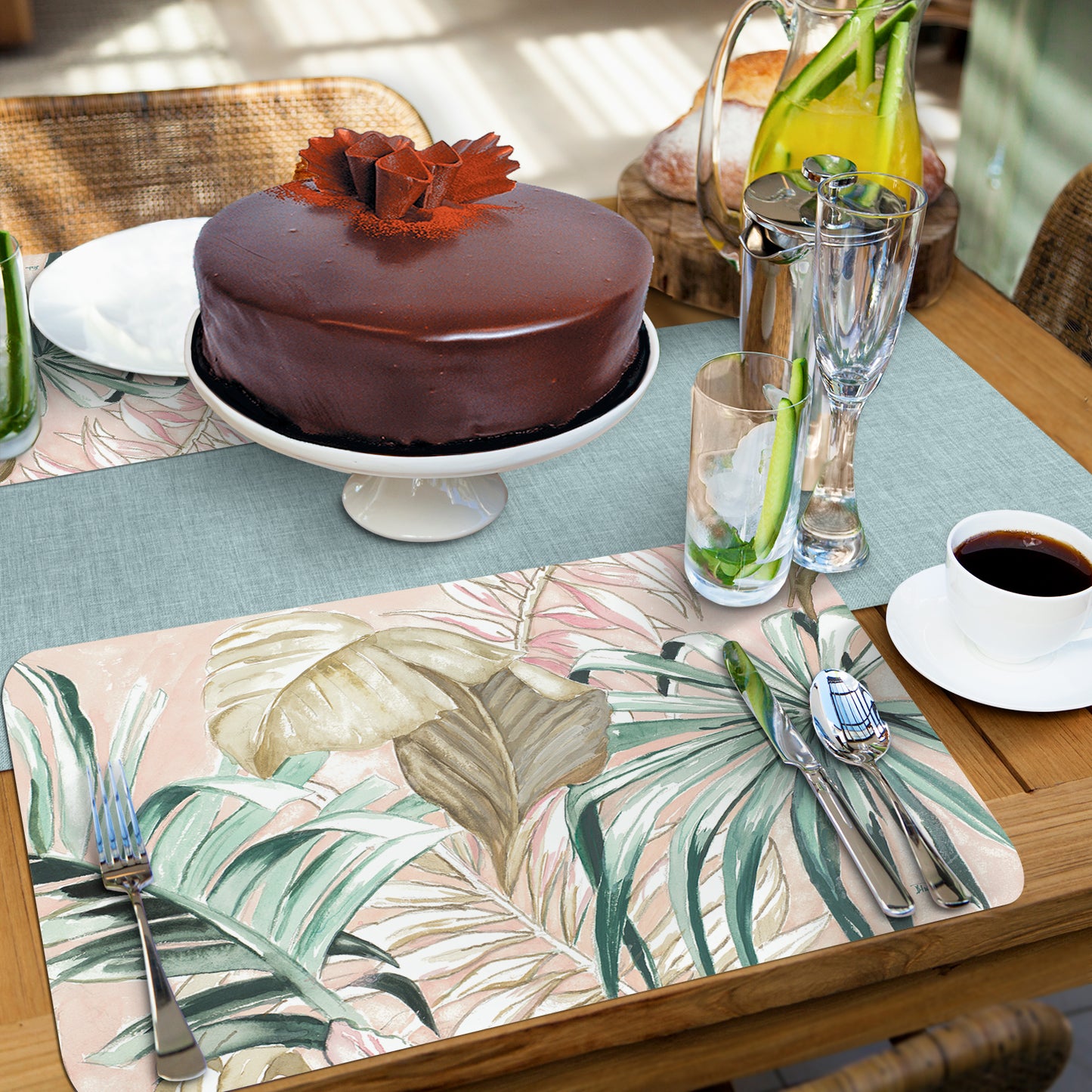 CounterArt Pastel Palms 4 Pack Reversible Easy Care Flexible Placemats Made in the USA