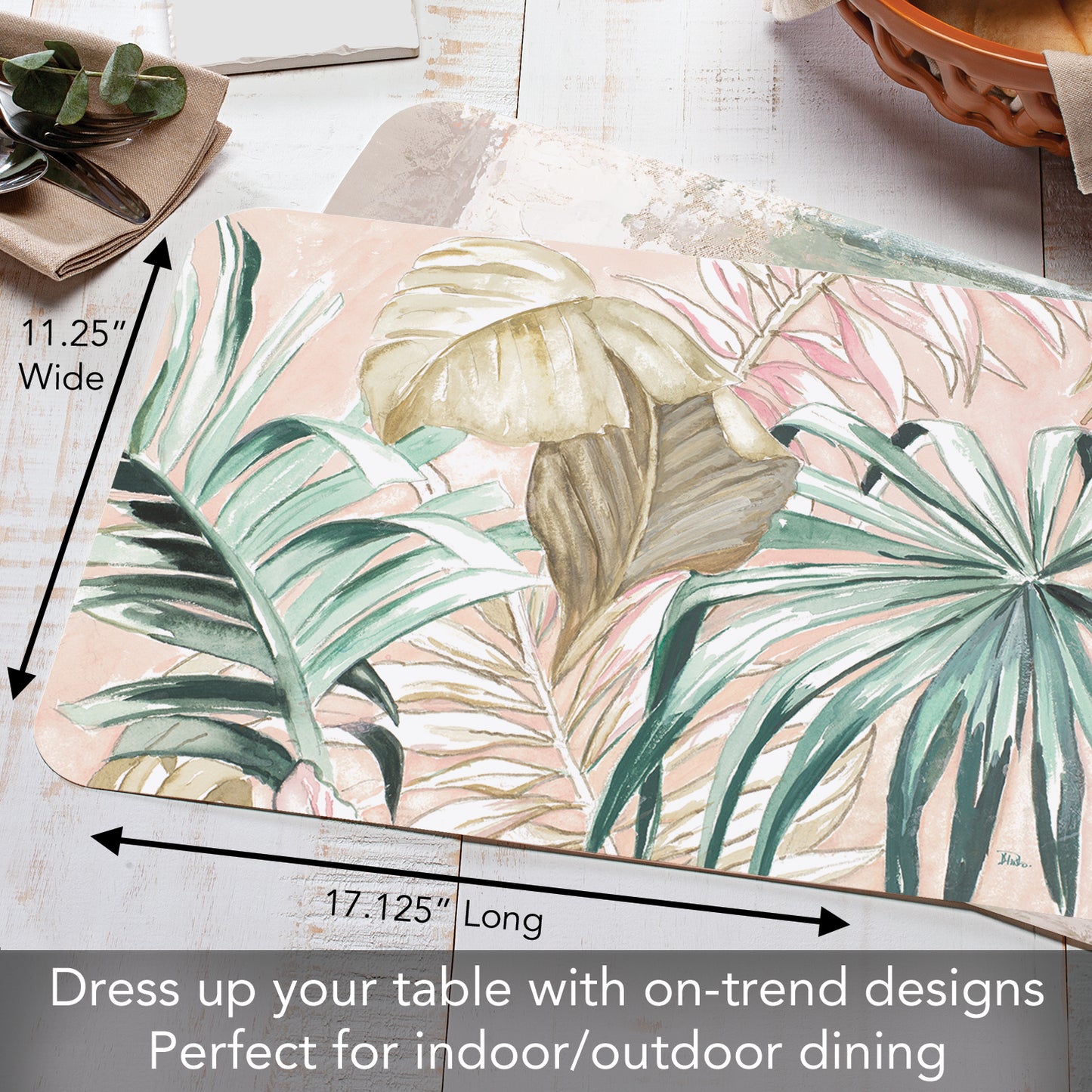 CounterArt Pastel Palms 4 Pack Reversible Easy Care Flexible Placemats Made in the USA