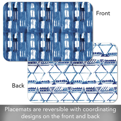 CounterArt Shibori Blues 4 Pack Reversible Easy Care Flexible Placemats Made in the USA