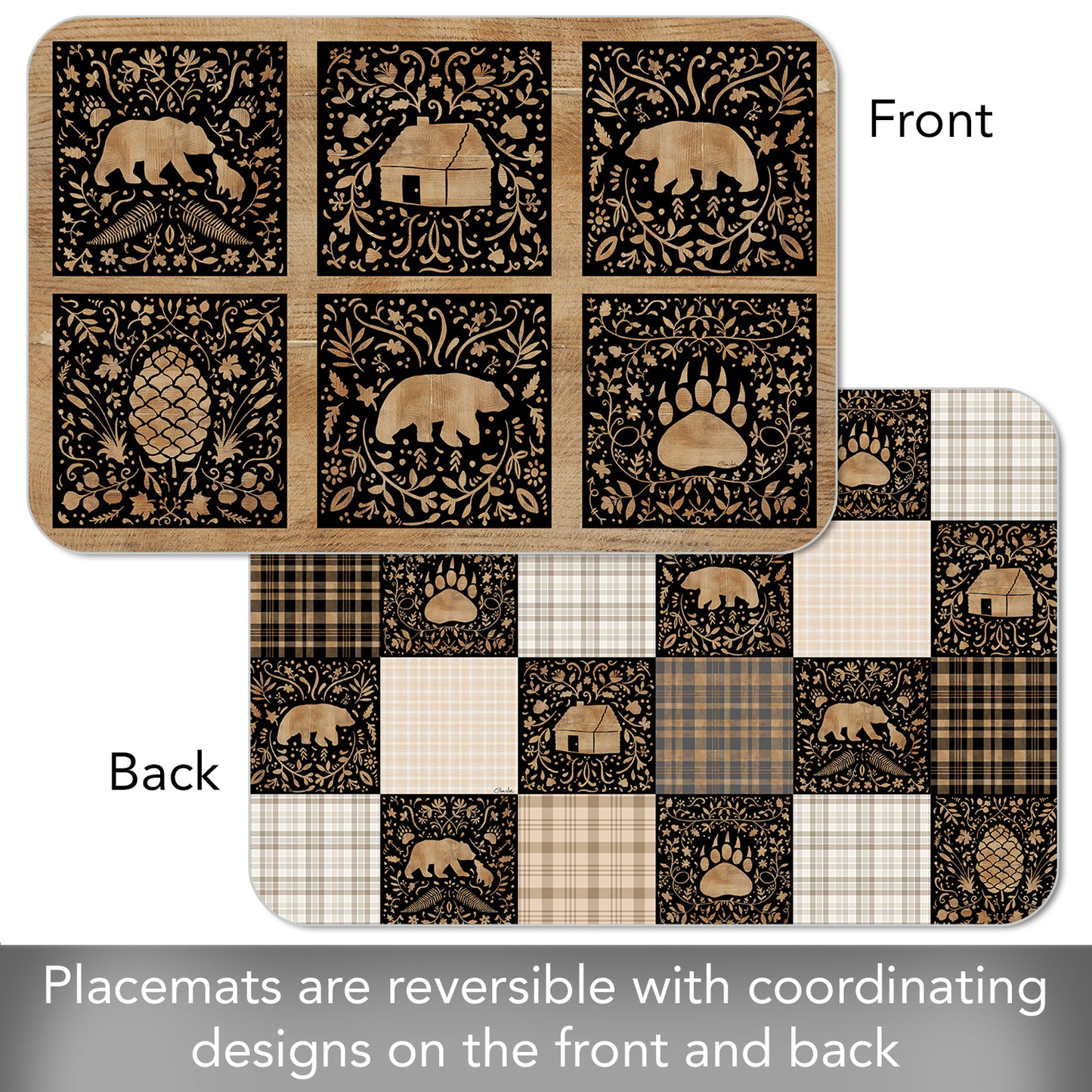 CounterArt Crafted Cabin 4 Pack Reversible Easy Care Flexible Placemats Made in the USA
