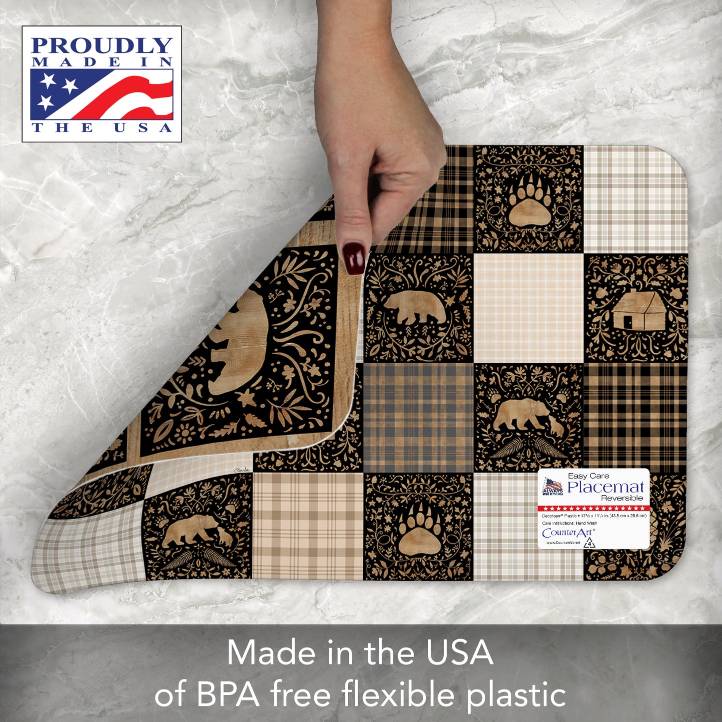 CounterArt Crafted Cabin 4 Pack Reversible Easy Care Flexible Placemats Made in the USA