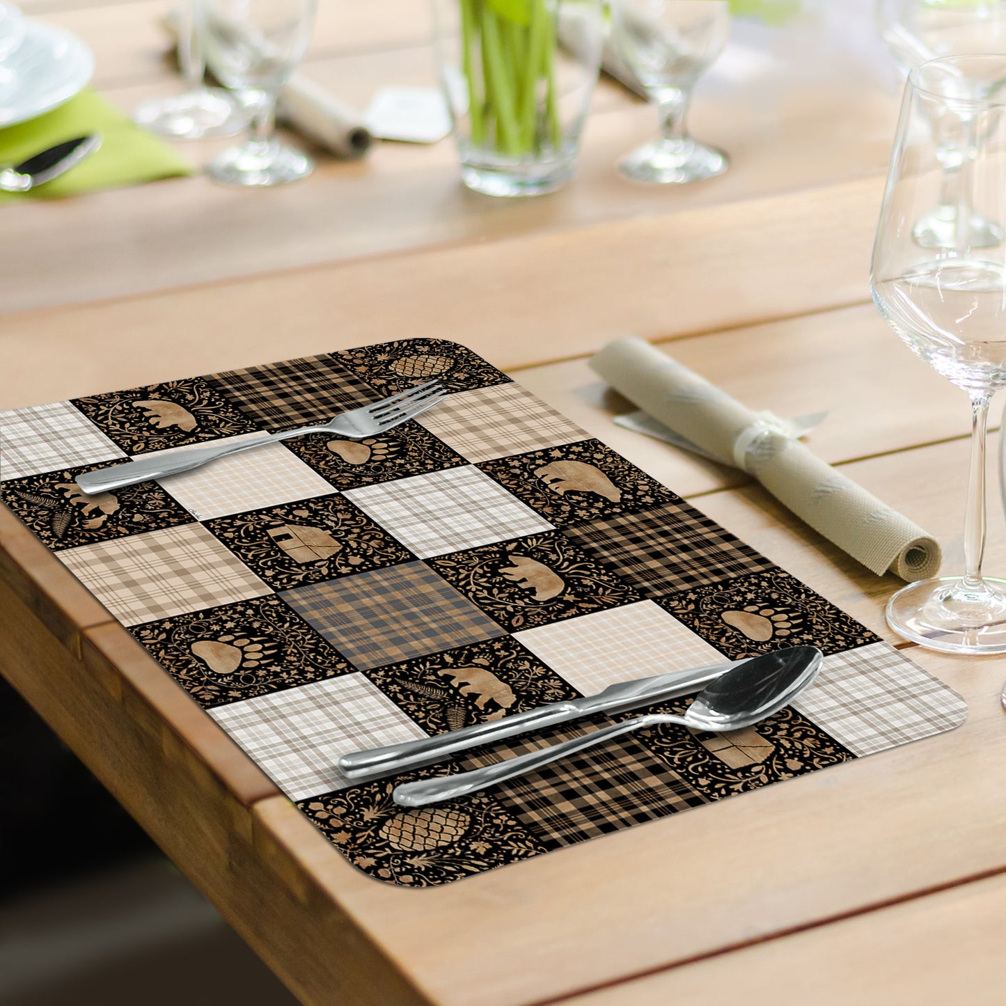 CounterArt Crafted Cabin 4 Pack Reversible Easy Care Flexible Placemats Made in the USA