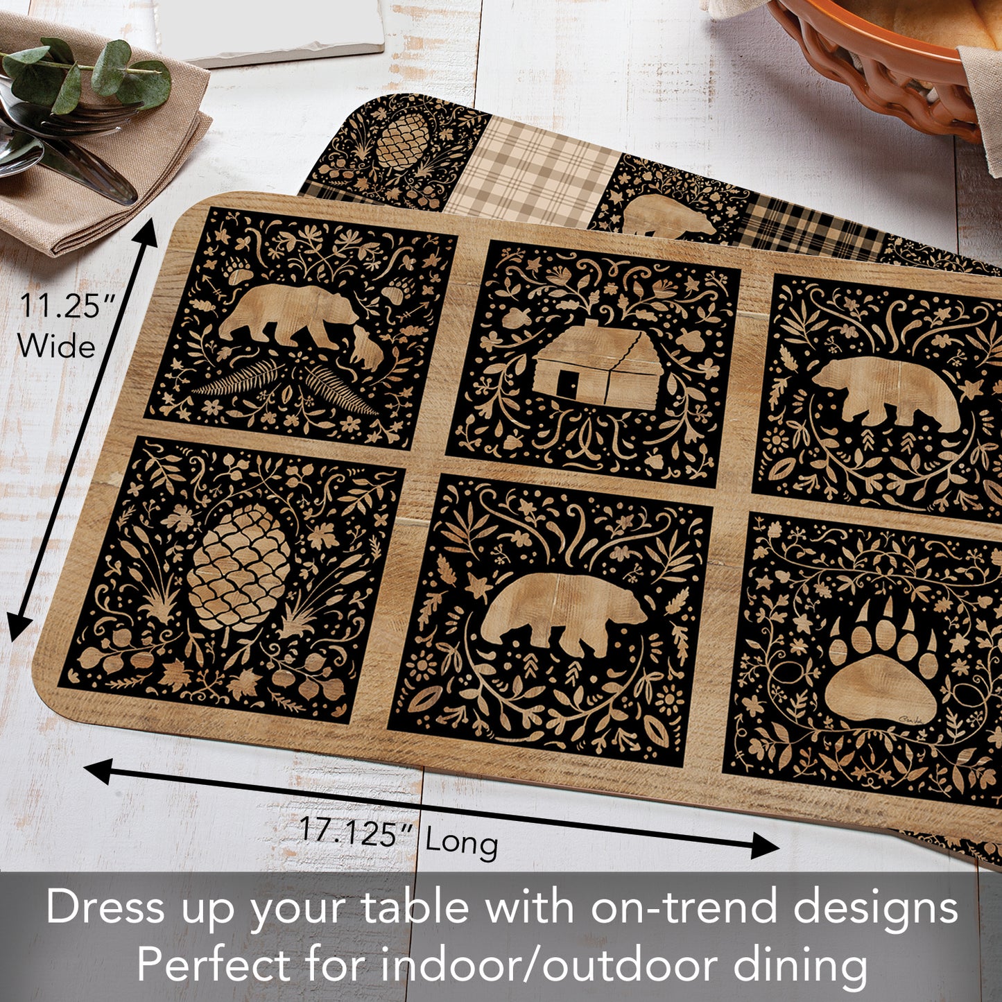 CounterArt Crafted Cabin 4 Pack Reversible Easy Care Flexible Placemats Made in the USA