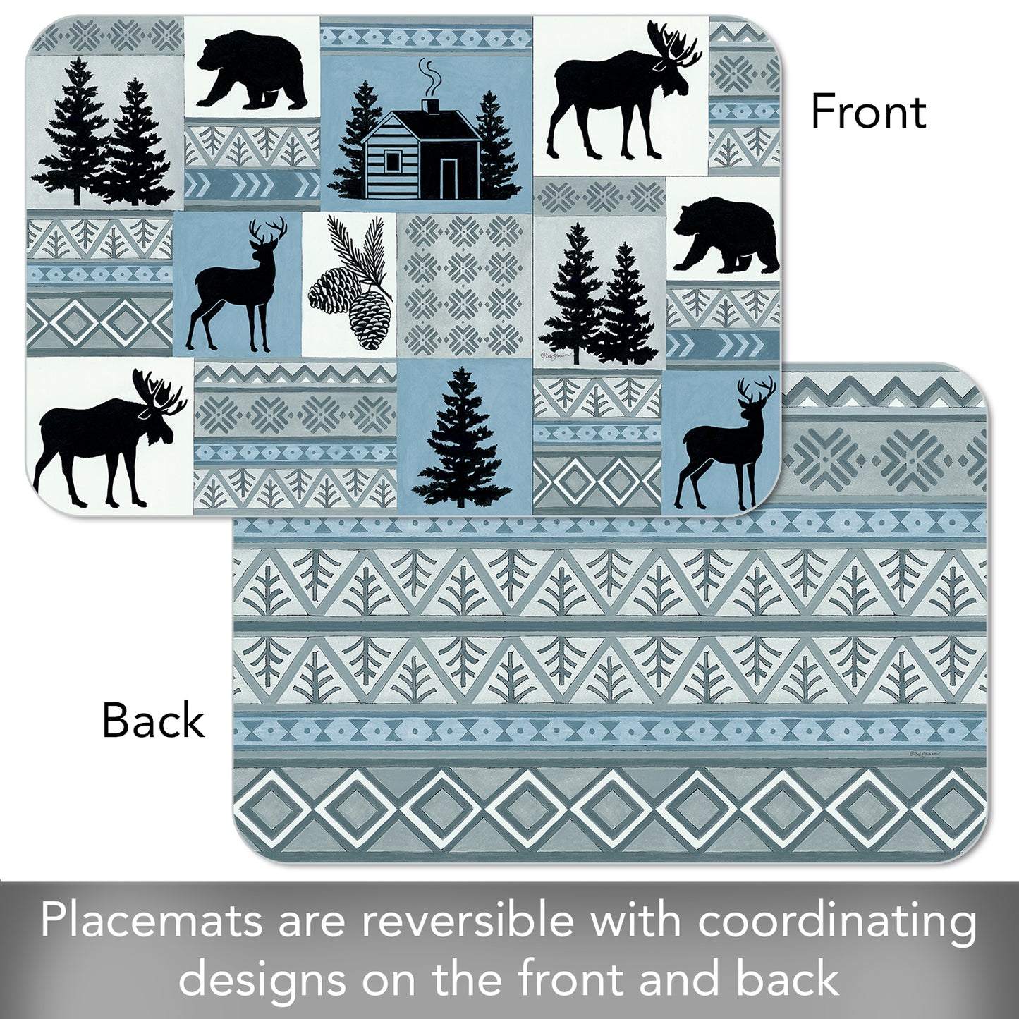 CounterArt Cabin in the Woods 4 Pack Reversible Easy Care Flexible Placemats Made in the USA