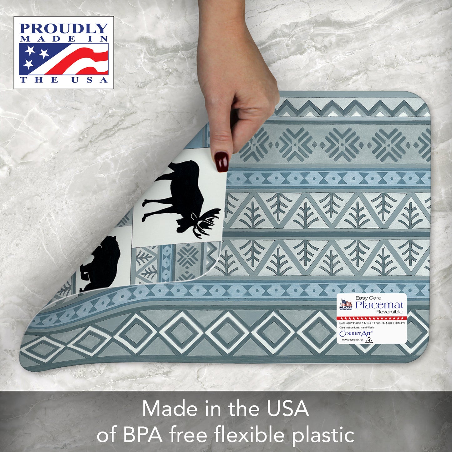 CounterArt Cabin in the Woods 4 Pack Reversible Easy Care Flexible Placemats Made in the USA