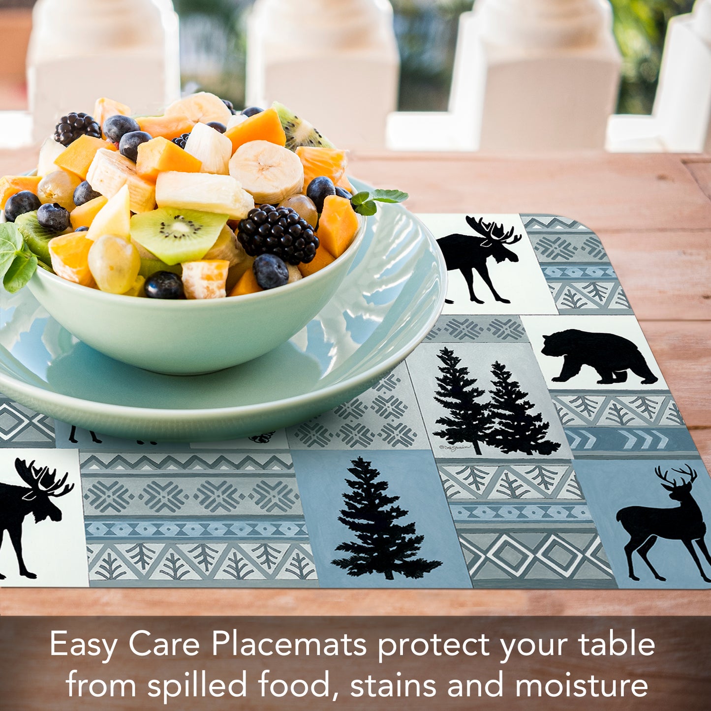 CounterArt Cabin in the Woods 4 Pack Reversible Easy Care Flexible Placemats Made in the USA