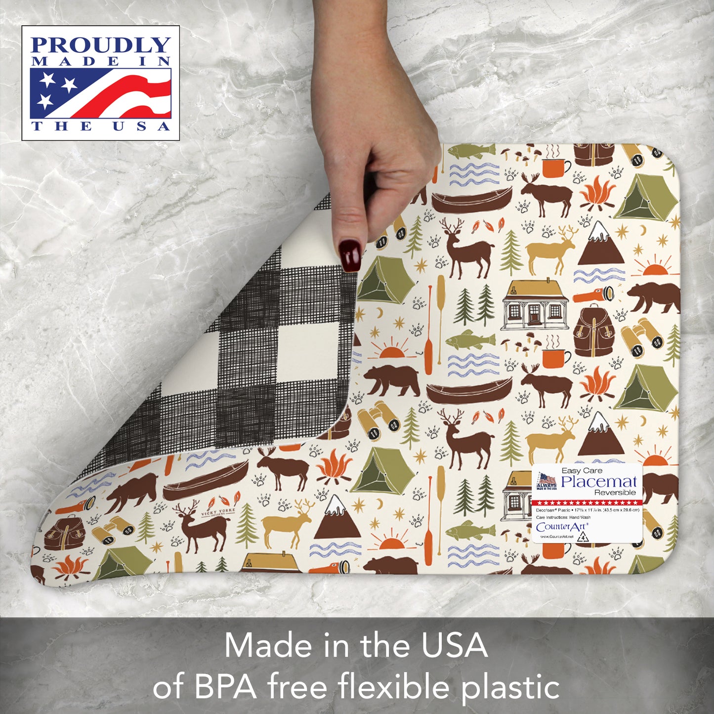 CounterArt Lodge Life 4 Pack Reversible Easy Care Flexible Placemats Made in the USA