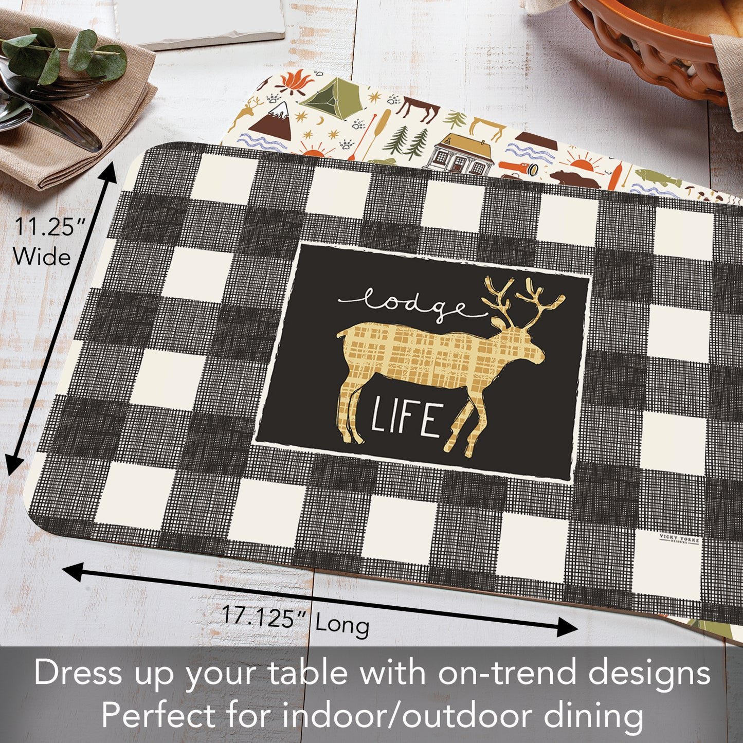 CounterArt Lodge Life 4 Pack Reversible Easy Care Flexible Placemats Made in the USA