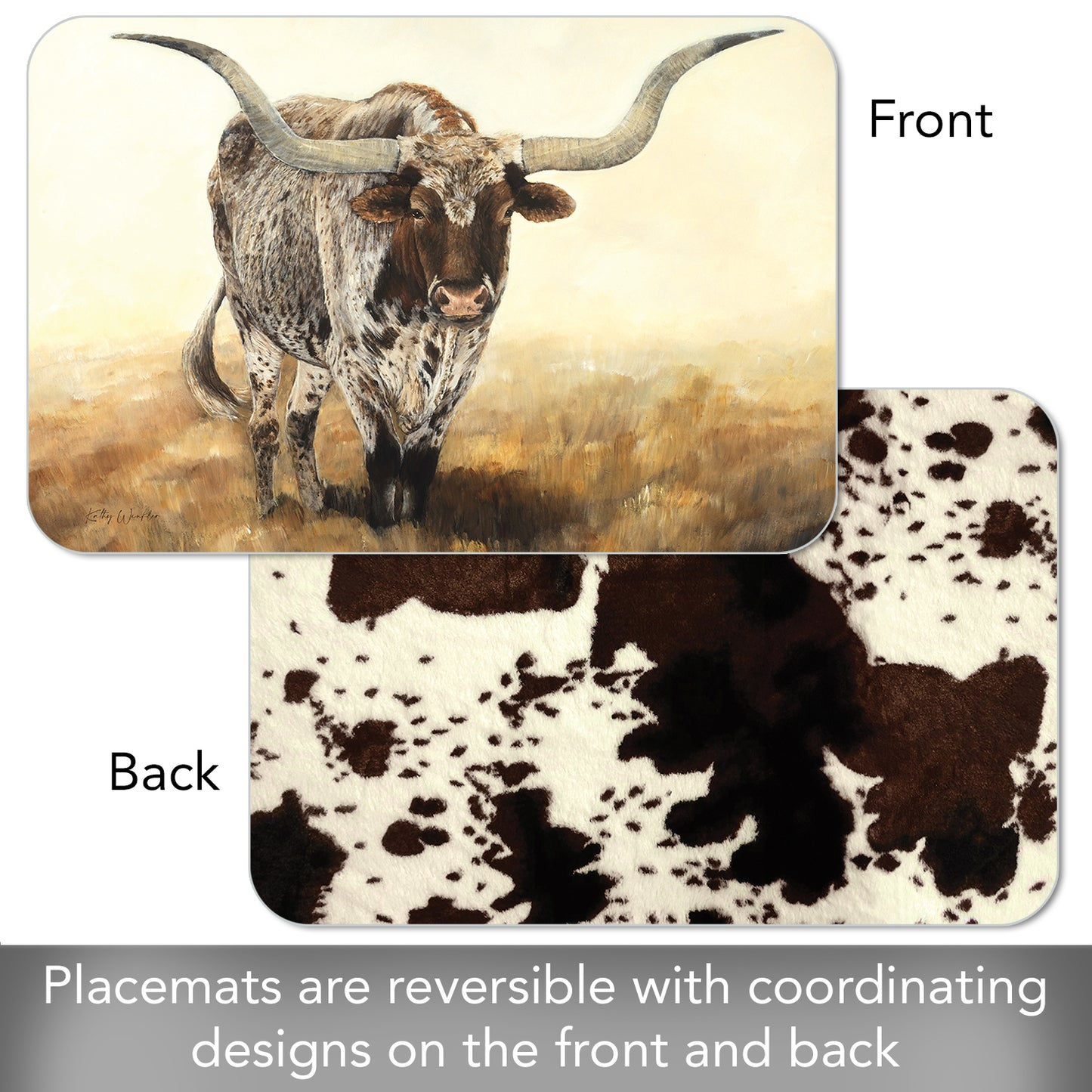 CounterArt Longhorn Journey 4 Pack Reversible Easy Care Flexible Placemats Made in the USA