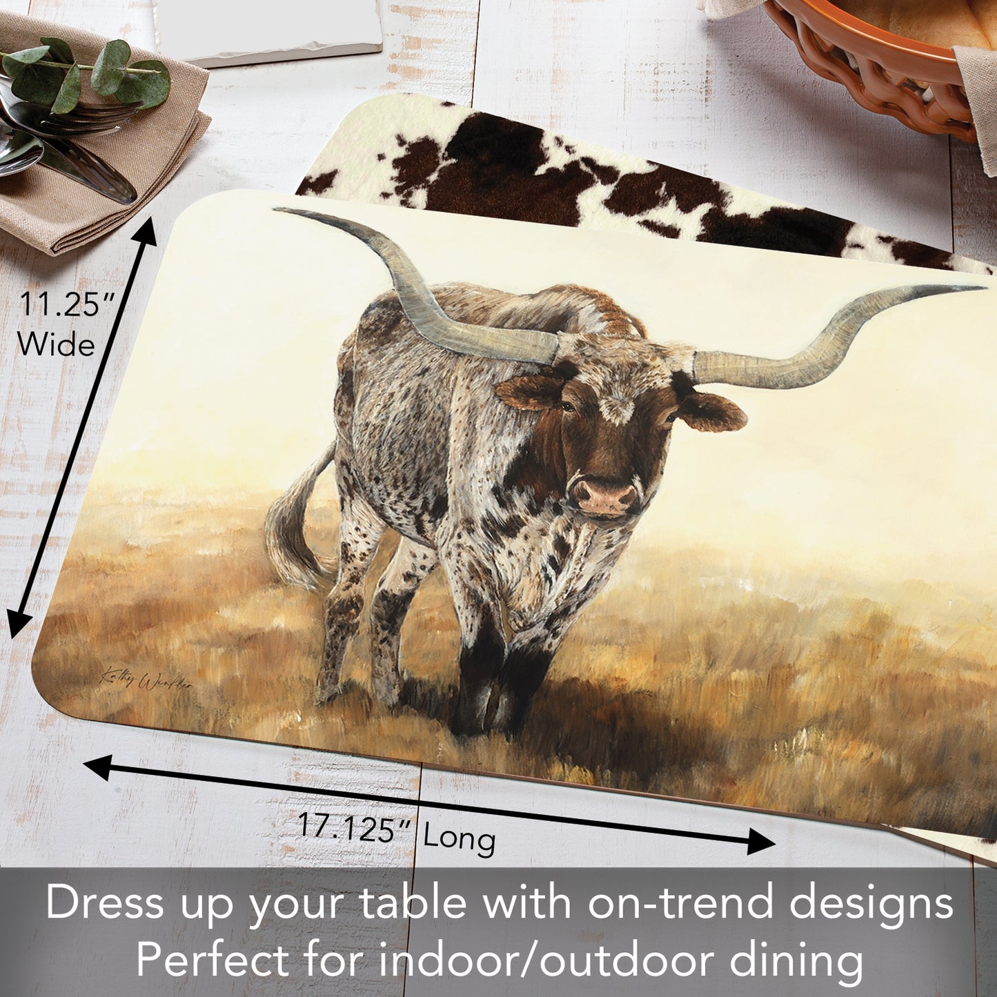 CounterArt Longhorn Journey 4 Pack Reversible Easy Care Flexible Placemats Made in the USA