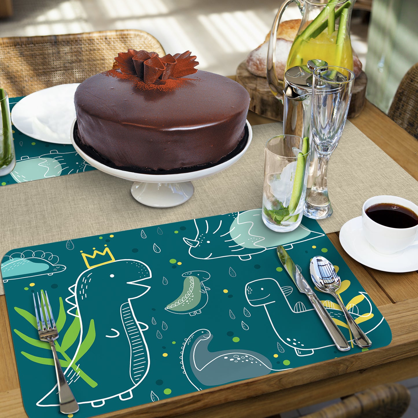 CounterArt 4 Pack Kids Dinosaur Reversible Easy Care Flexible Placemats Made in the USA