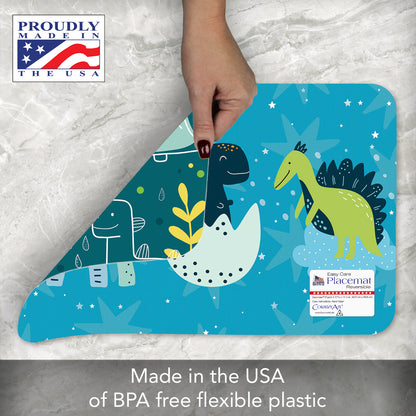 CounterArt 4 Pack Kids Dinosaur Reversible Easy Care Flexible Placemats Made in the USA
