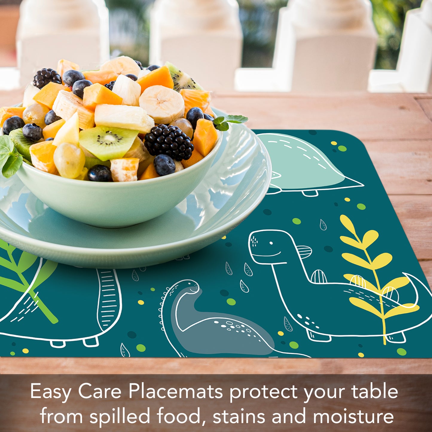 CounterArt 4 Pack Kids Dinosaur Reversible Easy Care Flexible Placemats Made in the USA