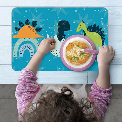 CounterArt 4 Pack Kids Dinosaur Reversible Easy Care Flexible Placemats Made in the USA