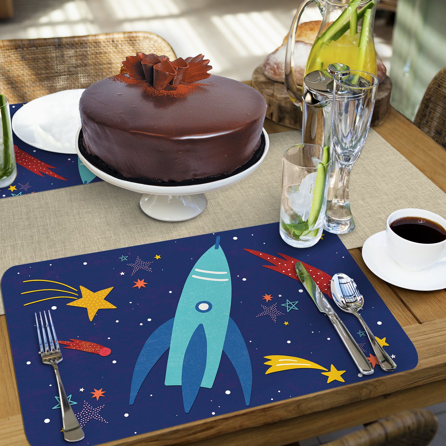CounterArt Kids Space Flight4 Pack Reversible Easy Care Flexible Placemats Made in the USA