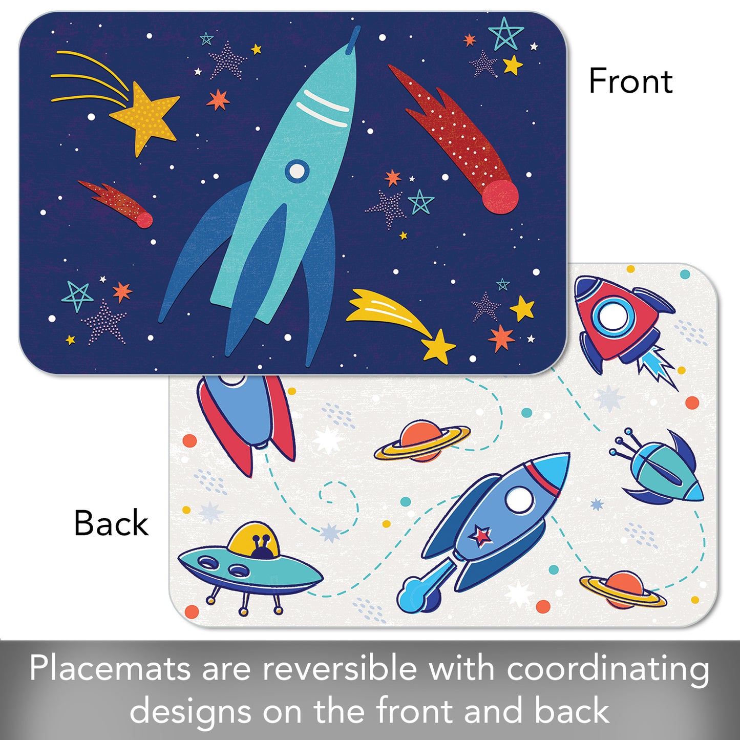 CounterArt Kids Space Flight4 Pack Reversible Easy Care Flexible Placemats Made in the USA
