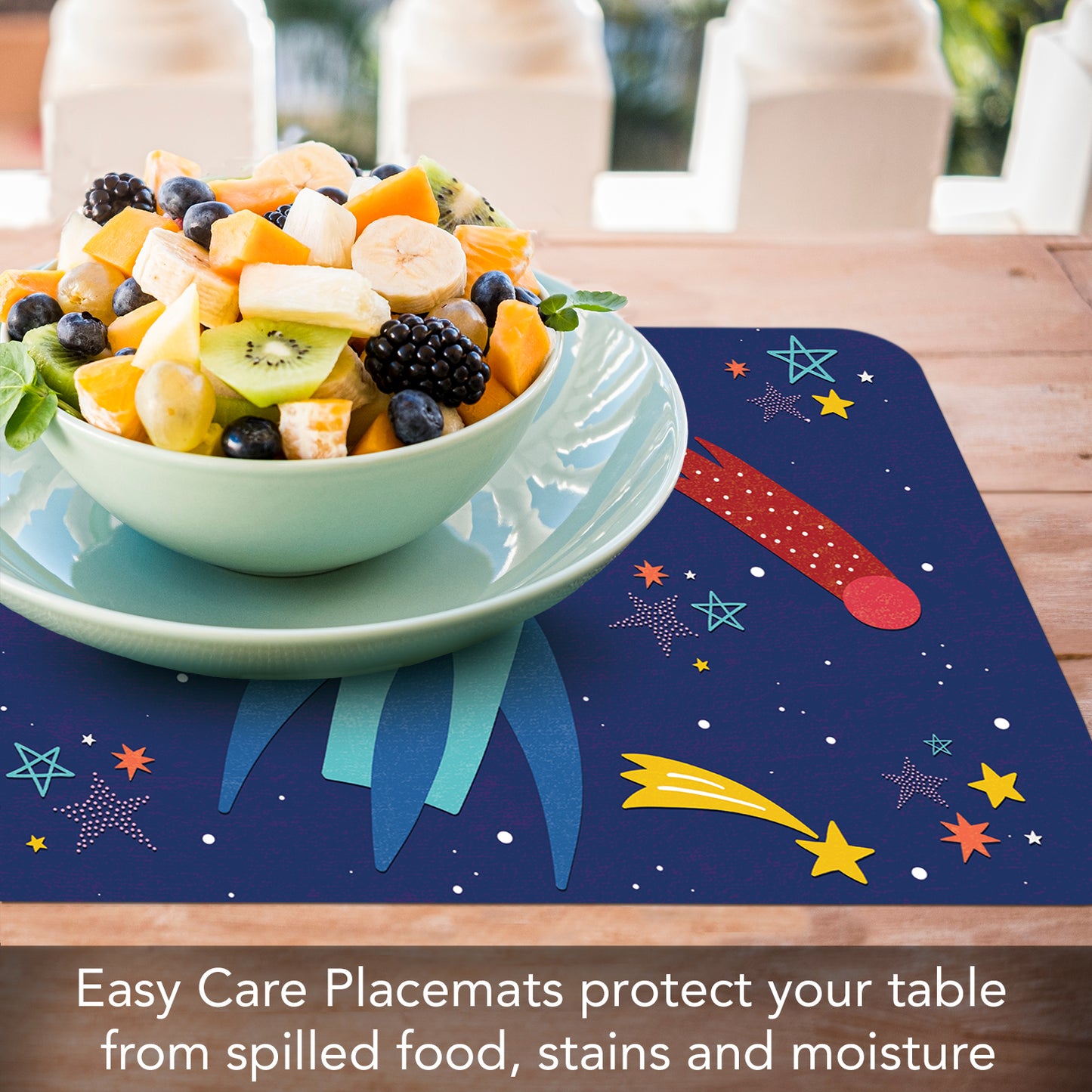 CounterArt Kids Space Flight4 Pack Reversible Easy Care Flexible Placemats Made in the USA