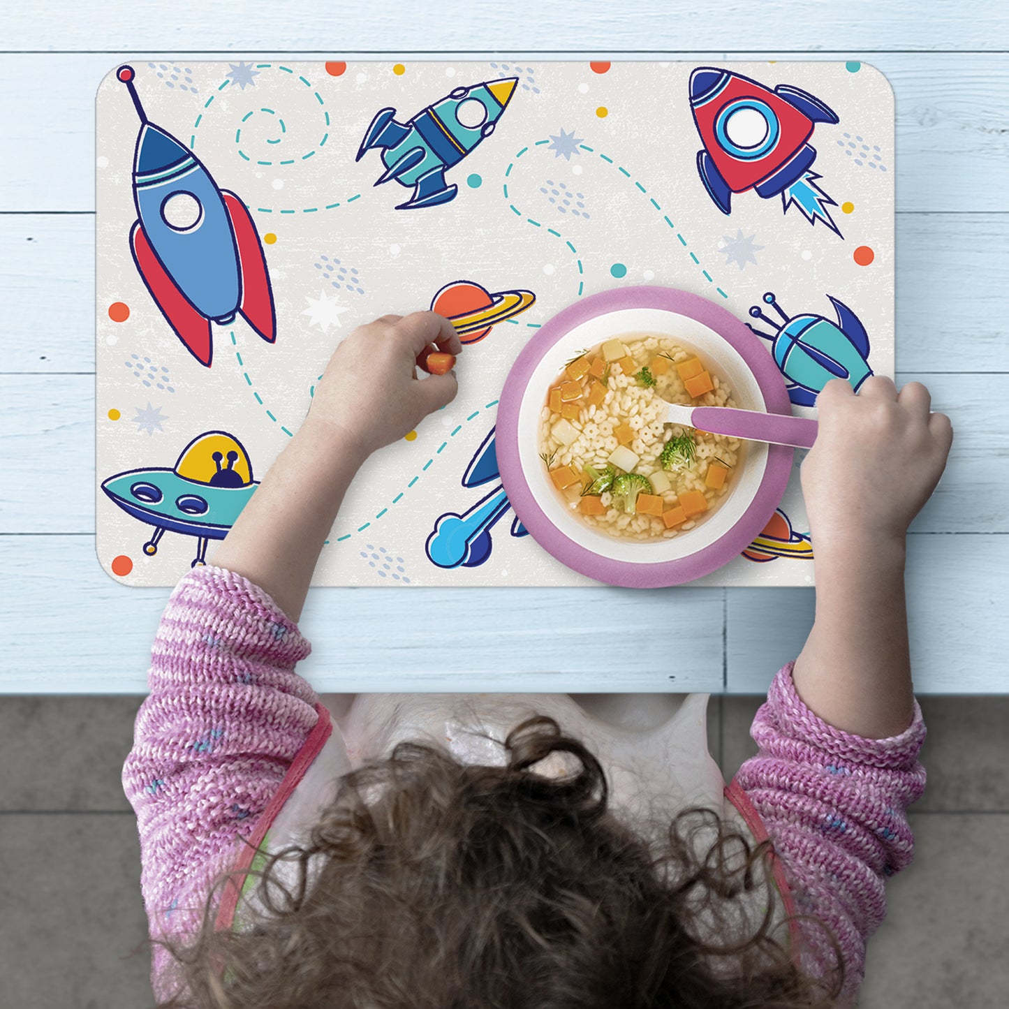 CounterArt Kids Space Flight4 Pack Reversible Easy Care Flexible Placemats Made in the USA
