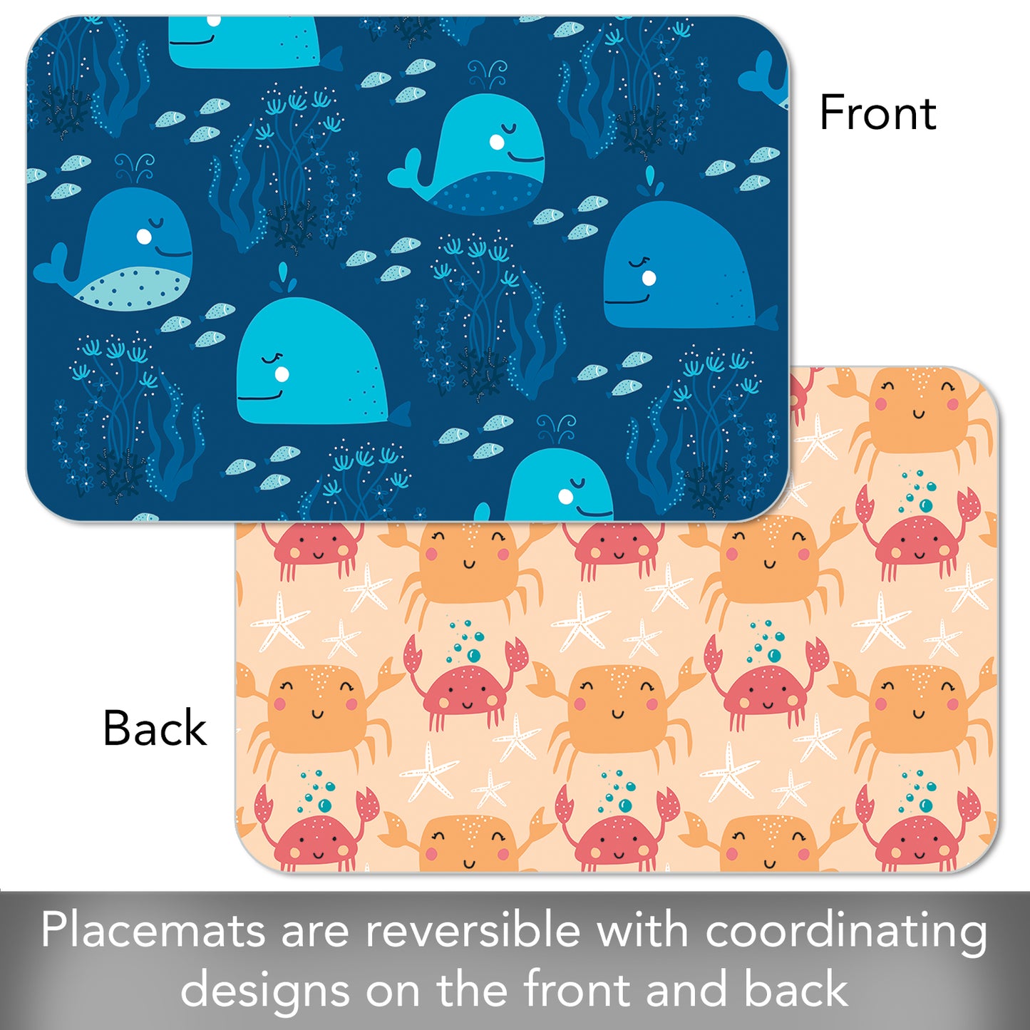 CounterArt Kids Ocean Discovery 4 Pack Reversible Easy Care Flexible Placemats Made in the USA