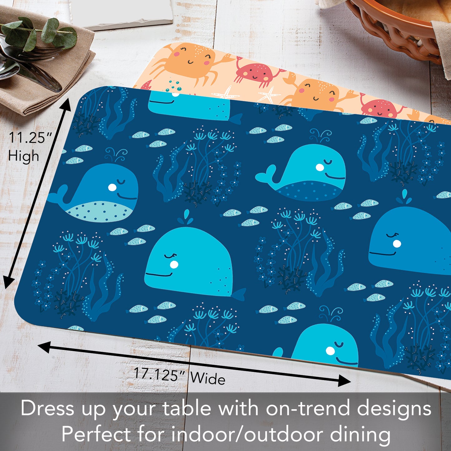 CounterArt Kids Ocean Discovery 4 Pack Reversible Easy Care Flexible Placemats Made in the USA
