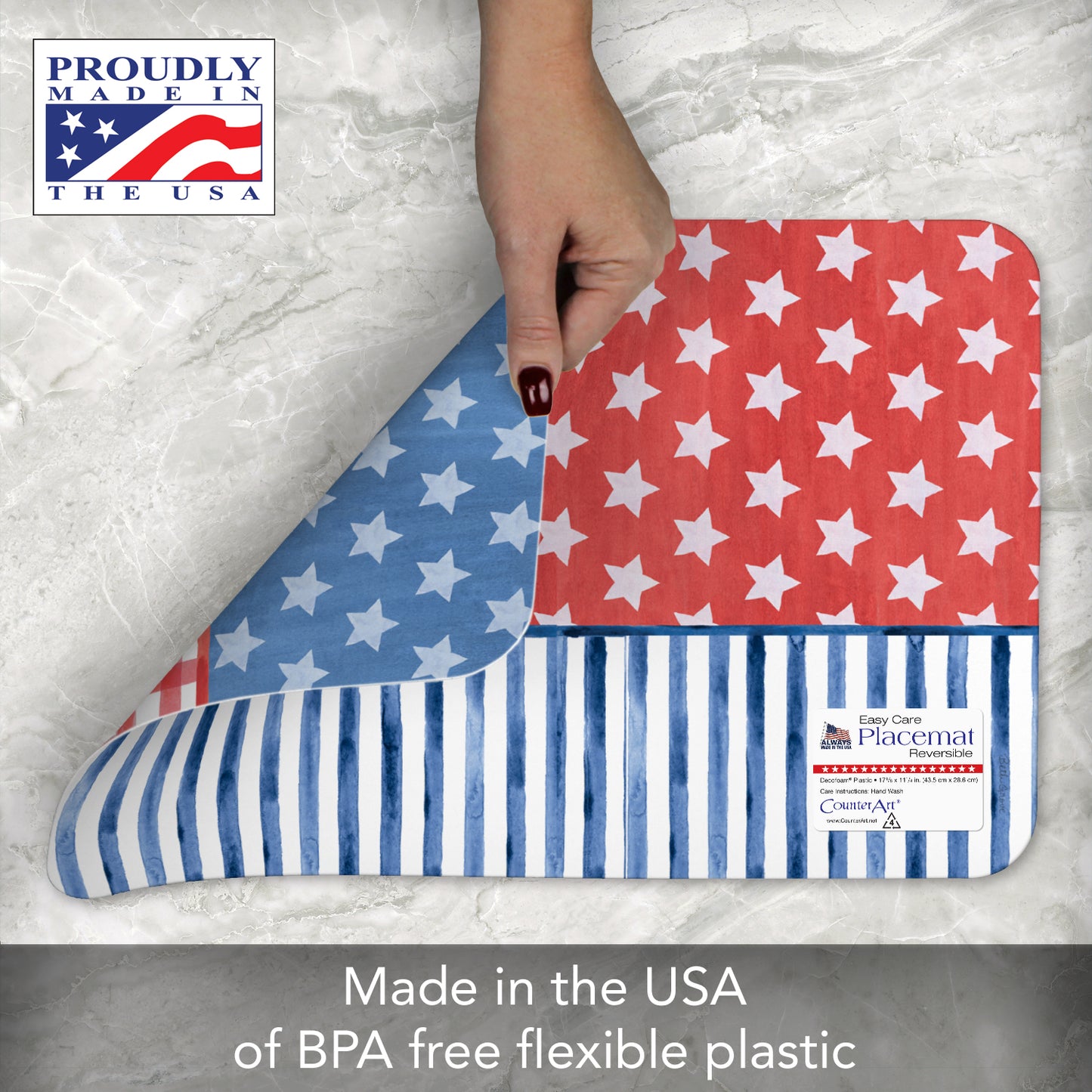 CounterArt Americana Style 4 Pack Reversible Easy Care Placemats Made in the USA