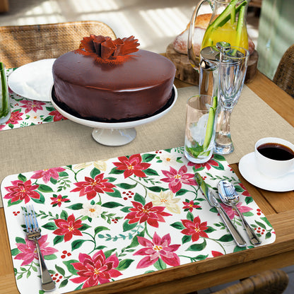 CounterArt Poinsettia Garden 4 Pack Reversible Easy Care Flexible Placemats Made in the USA