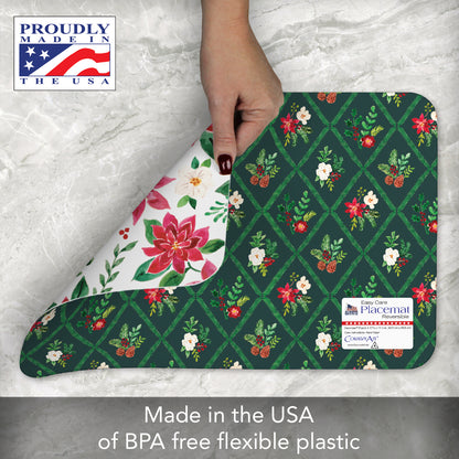 CounterArt Poinsettia Garden 4 Pack Reversible Easy Care Flexible Placemats Made in the USA
