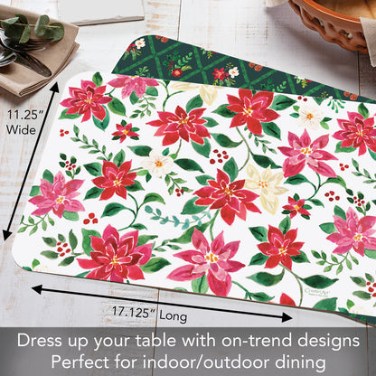 CounterArt Poinsettia Garden 4 Pack Reversible Easy Care Flexible Placemats Made in the USA