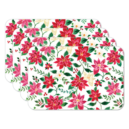 CounterArt Poinsettia Garden 4 Pack Reversible Easy Care Flexible Placemats Made in the USA