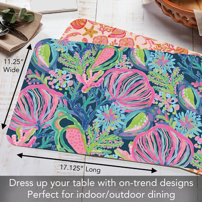 CounterArt Vibrant Sea Life 4 Pack Reversible Easy Care Flexible Placemats Made in the USA